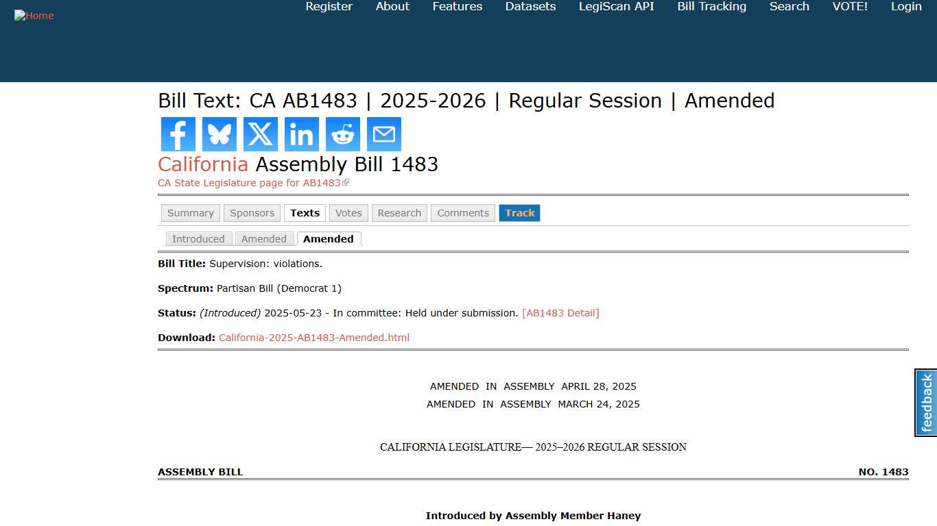 Bill Text: CA AB1483 2025-2026 Regular Session Amended LegiScan