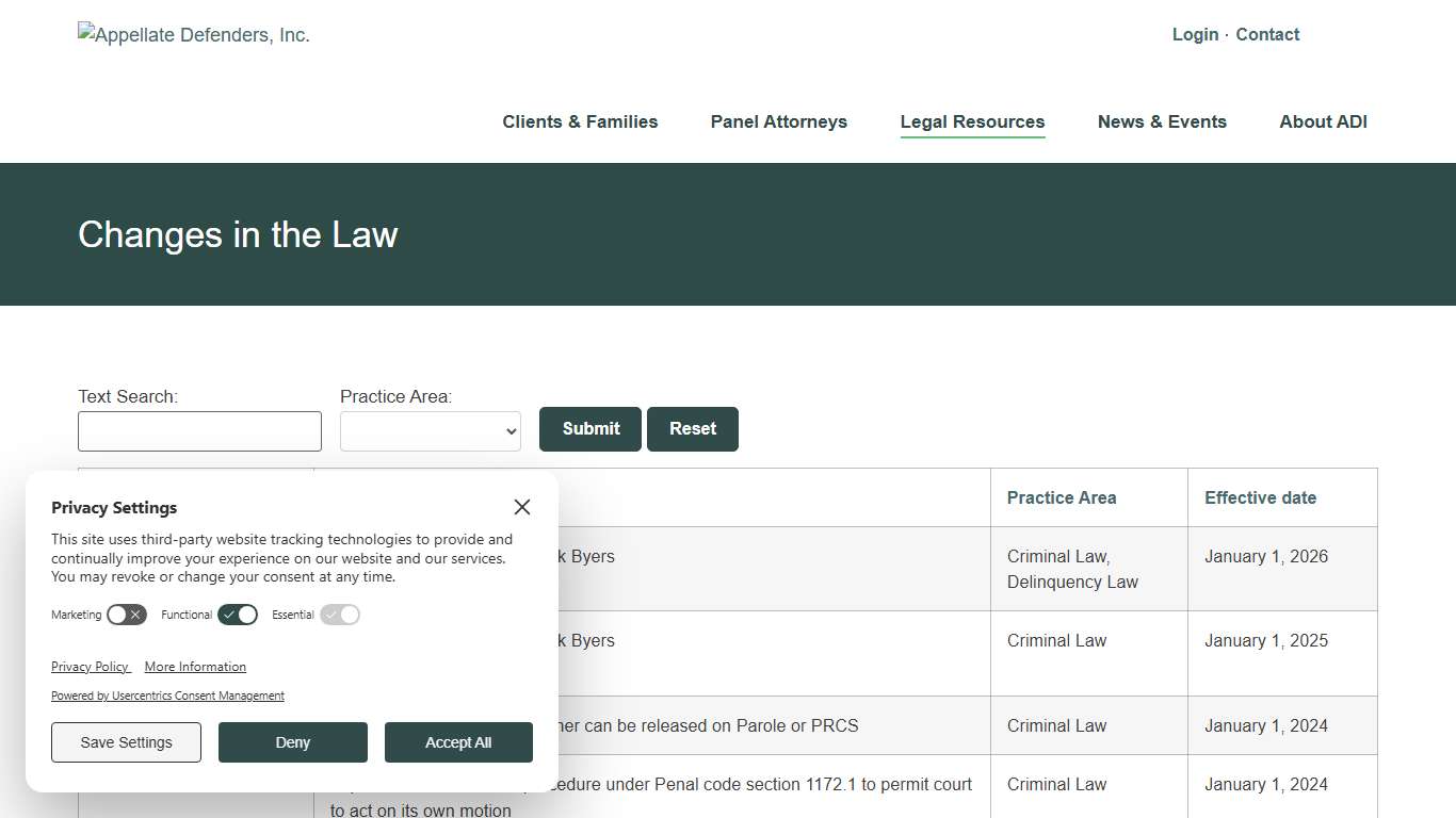 Changes in the Law - Appellate Defenders, Inc.